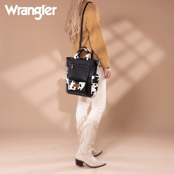 Wrangler Cow Print Tote/Shoulder Bag Convertible Backpack - BK-OW - Picture 3 of 5